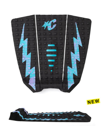 Tapete de 3 piezas GROM Mick Eugene Fanning Signature NEGRO FLUOR AZUL LAVANDA REMOLINO